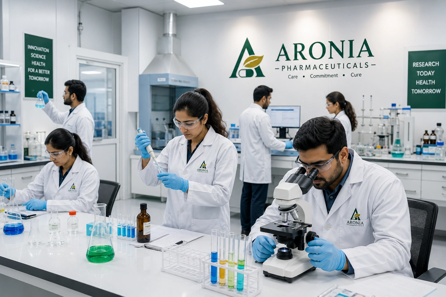 Large pharmaceutical laboratory with analytical equipment